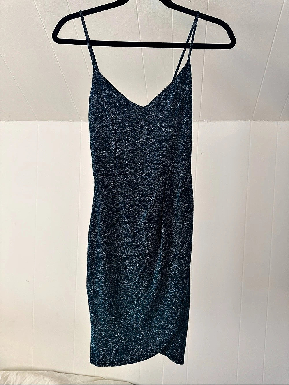 Lulus Teal & Black Sparkly Glitter Mini Dress, Size Small